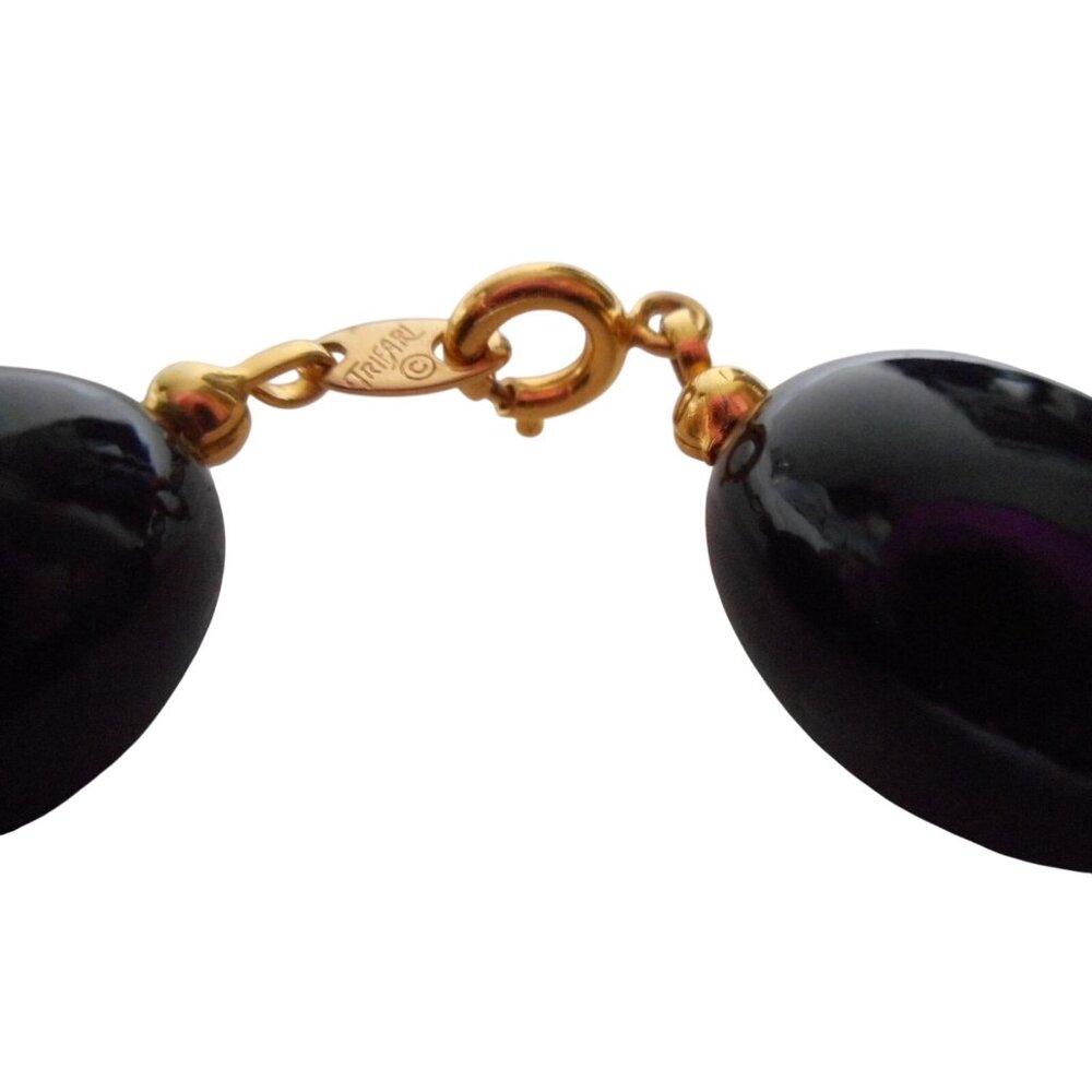 Vintage Estate Trifari Costume Black Chunky Bead bracelet 7" 1980s - Picture 3 of 3
